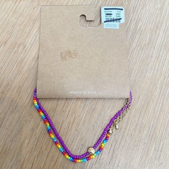 Urban Outfitters Purple Multicolor Rainbow Beaded Anklet Set Crescent Moon Bead - Picture 3 of 3